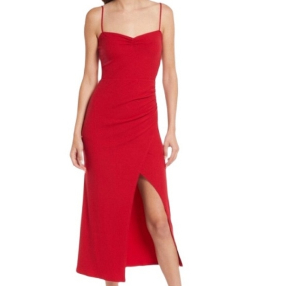 Reformation Red Formosa Ribbed Ruched Dress NWOT